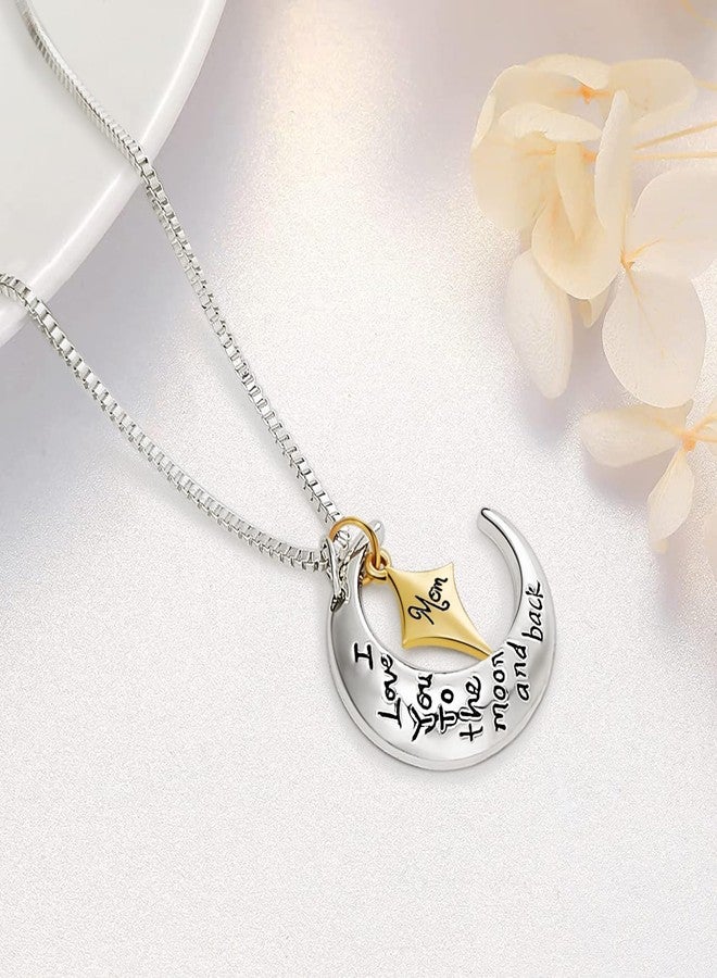 POWER WING Mom Necklaces for Women I Love You to The Moon and Back Moon⋆ Pendant Necklace Birthday Gifts for Mom Mothers Day Gifts for Women - Image 3